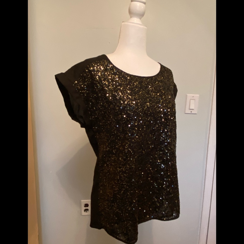 Express Black and Gold Sequin Top